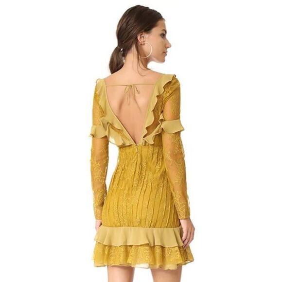 For Love & Lemons Chartreuse Daphne Lace Mini Dress Green Size XS - Picture 3 of 5